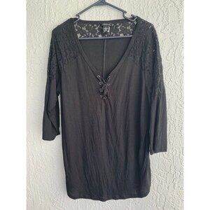 Torrid 2 Black 3/4 Sleeve Raglan Lace Top